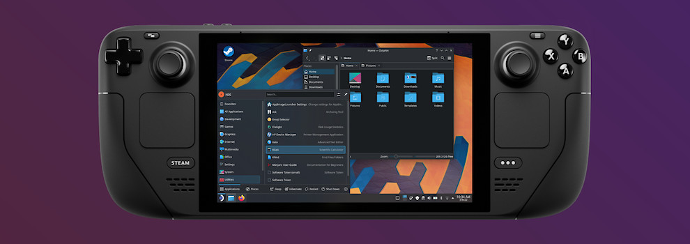 Valve's Steam Deck gaming handheld running KDE Plasma in Desktop mode