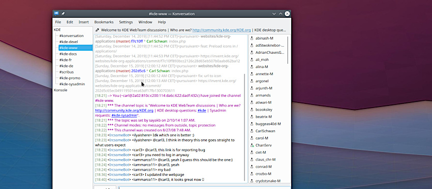 Screenshot of Konversation running on a desktop